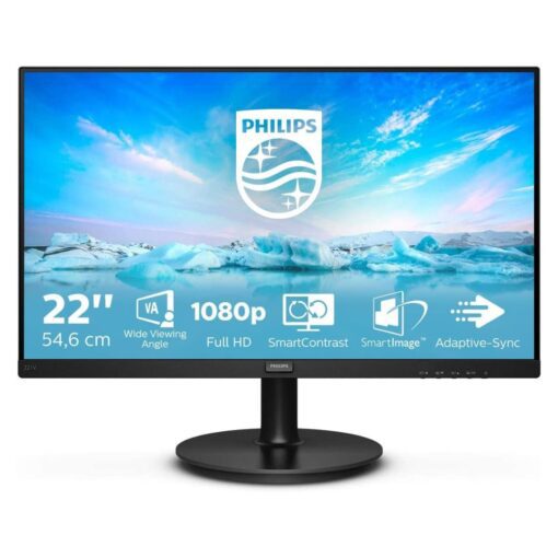 Philips 221V8-22 inch FHD Monitor, 75Hz, 4ms, VA, LowBlue, Flickerfree (HDMI/VGA)