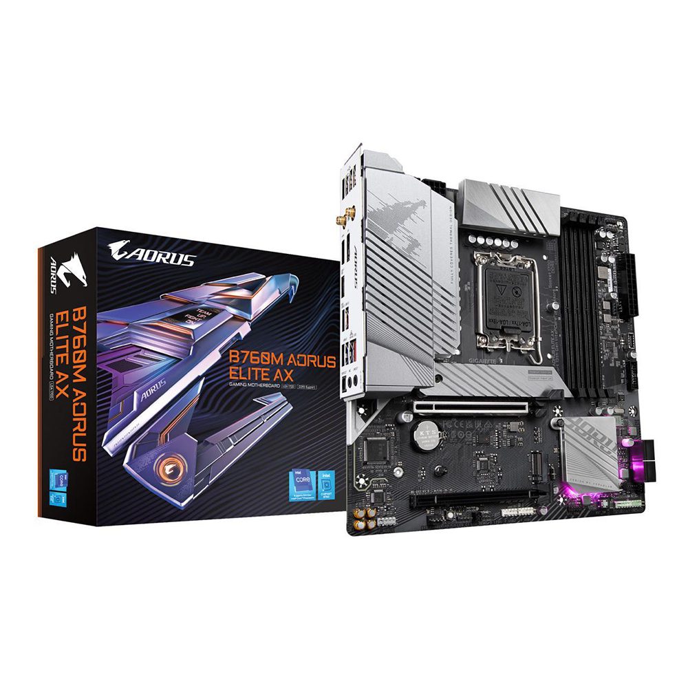 GIGABYTE B760M AORUS ELITE AX LGA 1700 Intel B760 M-ATX Motherboard with DDR5, Dual M.2, PCIe 4.0, USB 3.2 Gen2X2 Type-C, Intel Wi-Fi 6E, 2.5GbE LAN, Q-Flash Plus, PCIe EZ-Latch