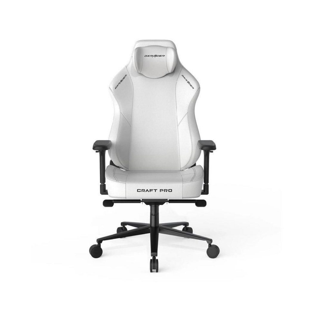 DXRacer Craft Pro Gaming Chair White – 4D Armrests, Memory Foam Head Pillow, EPU Leather