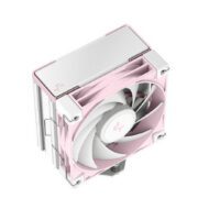 Stylish DeepCool AK400 CPU air cooler in pink, enhancing a custom gaming PC setup.