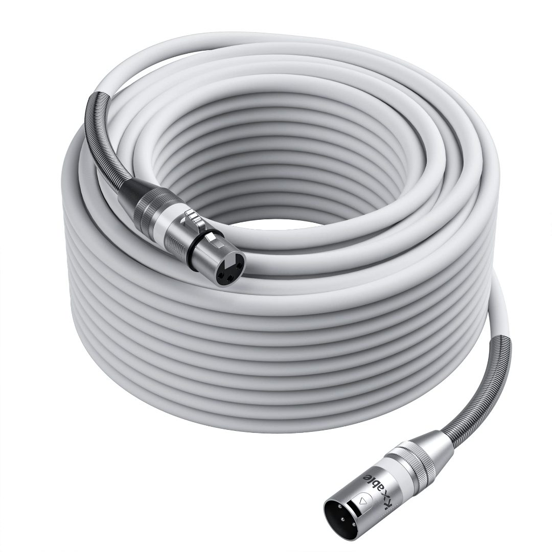 White XLR 3-pin male to female audio cable