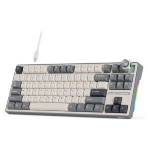 Royal Kludge R87 Pro Half Grey Wired Mechanical Keyboard with Hot Swappable Knob & RGB Lighting