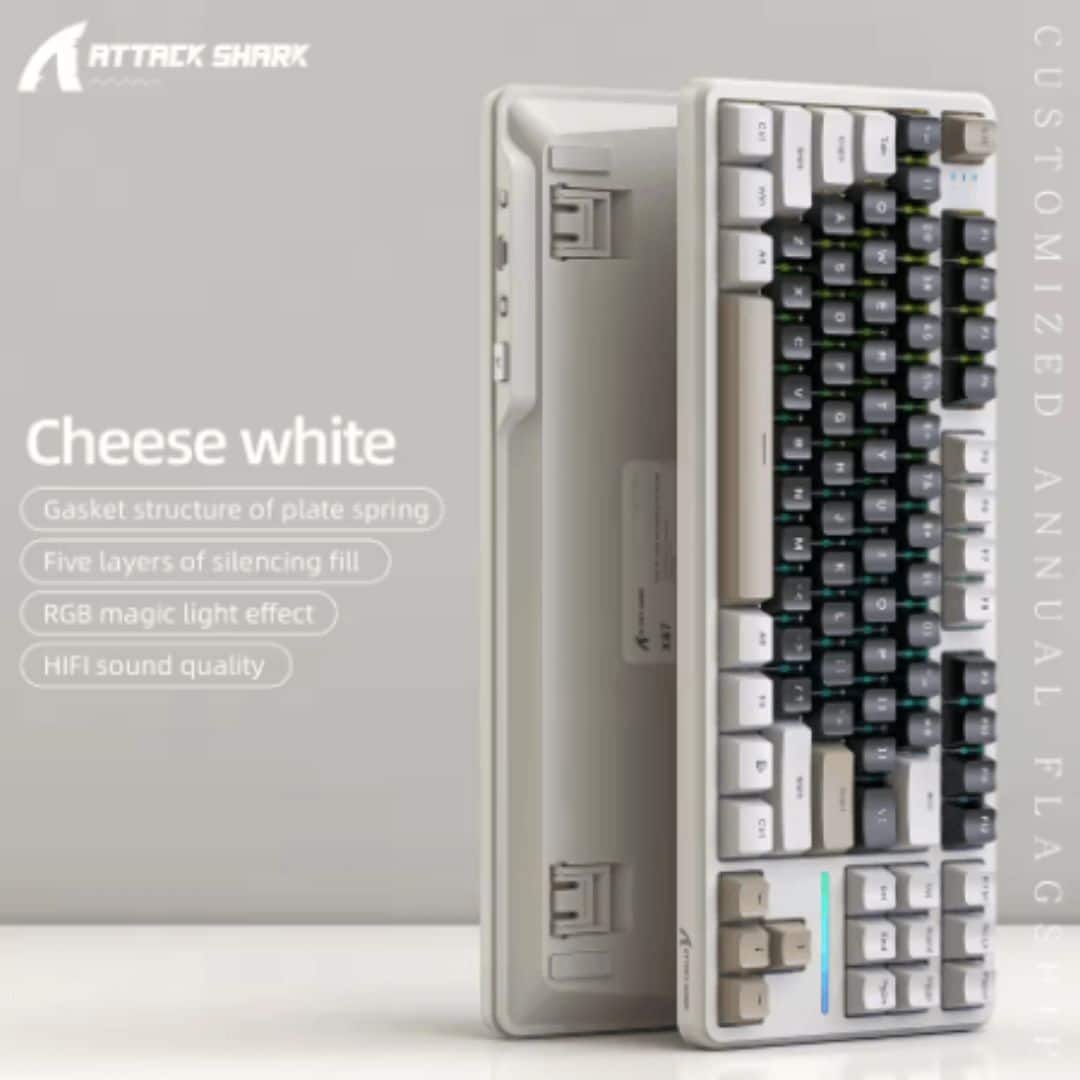 Attack Shark X87 Bluetooth RGB Hot-Swap Gaming Mechanical Keyboard – Cheese Whit