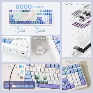 Alternative view of AULA F99 Gray Wood Switch V3 Wireless Gaming Keyboard - White Light Blue