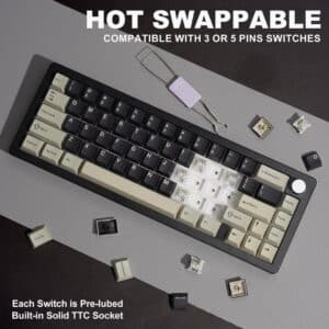 Alternative view of YUNZII AL66 Wireless Mechanical Keyboard Full Aluminum 65% Pre-lubed Switches - Black