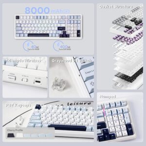 Alternative view of AULA F99 Gray Wood Switch V3 Wireless Gaming Keyboard - White Blue Black