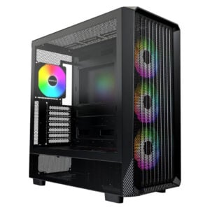 Montech X5 ATX Mid-Tower Case 4 ARGB Fans Pre-Installed (Support 360mm AIO)<span> - </span>Black