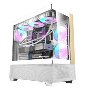 DarkFlash DS900 ATX Computer Case 6 ARGB Fans Included Air Wood Edition<span> - </span>White