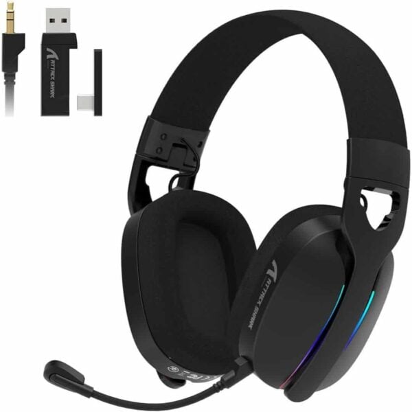 Attack Shark L90 Foldable Tri-Mode Gaming Headset, Ultra-Light, Detachable Noise-canceling Microphone - Black