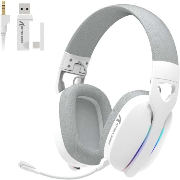 Attack Shark L90 Foldable Tri-Mode Gaming Headset, Ultra-Light, Detachable Noise-canceling Microphone - White