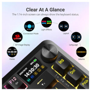 Alternative view of Redragon K708 FLEKACT PRO Wireless Mechanical Gaming Keyboard Gasket-Mounted RGB 81 Keys Hot-Swap Pre-Lubed Switches, Screen & Control Knob - Black