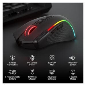 Alternative view of Redragon M612 Predator Pro RGB Gaming Mouse, 8000 DPI Wireless Optical Mouse with 9 Programmable Buttons Wireless, Software Supports Rapid Fire Button